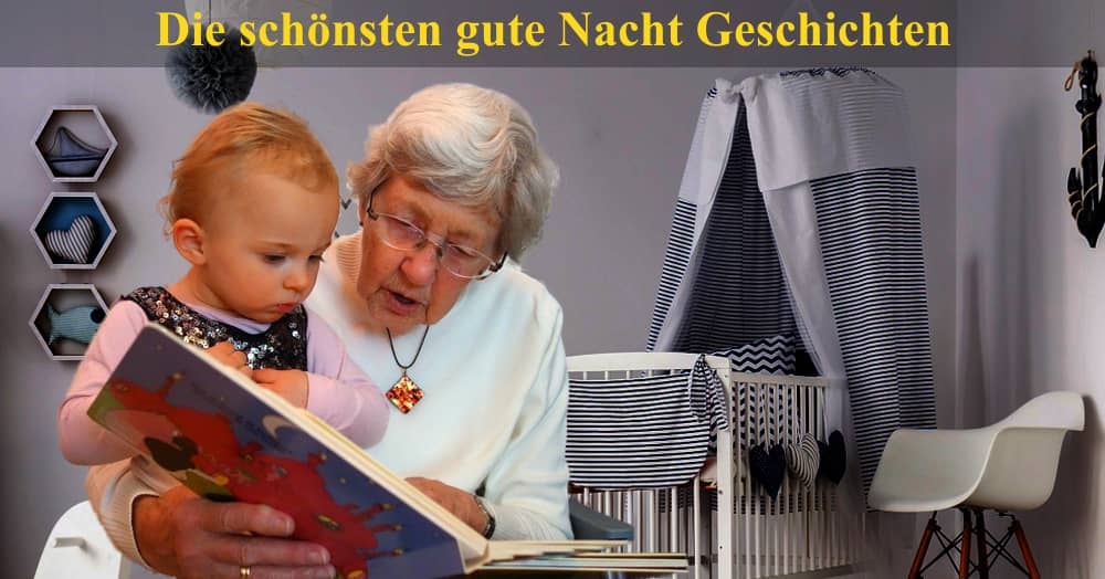 Oma mit Kleinkind beim lesen von Gute Nacht Geschichten